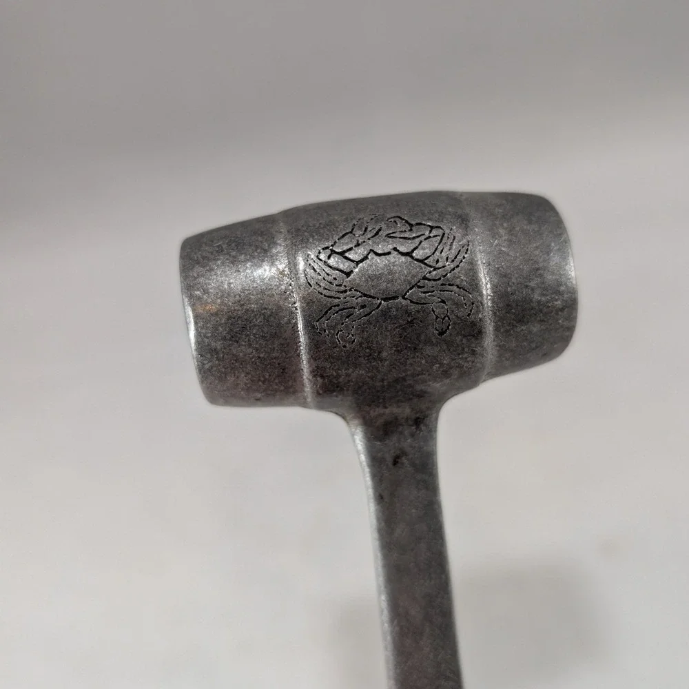 Vintage Cast Metal Crab Mallet Seafood Cracker Tool‎ Silver Tone Engraved Crab